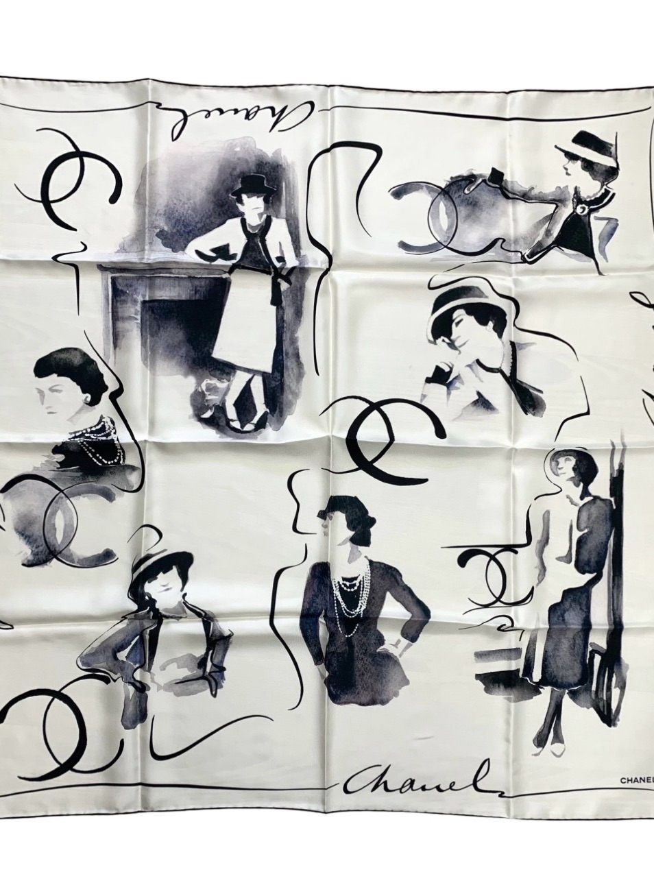Chanel Black And White Lady Portrait Scarf 90x90